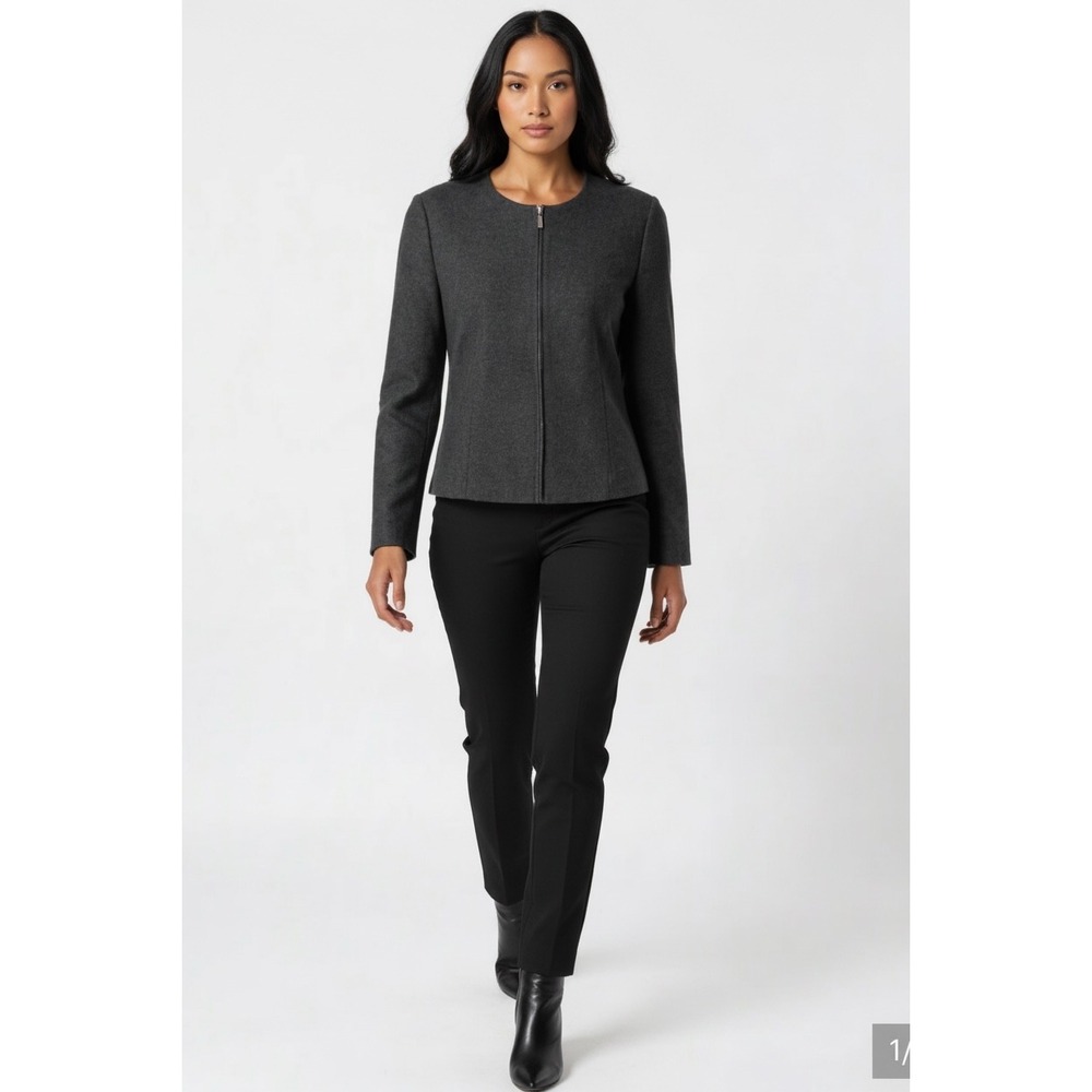 Talbots Herringbone Full Zip Jacket Women 10 Gray NWT Italian Fabric Minimalist